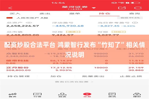 配资炒股合法平台 鸿蒙智行发布“竹知了”相关情况说明