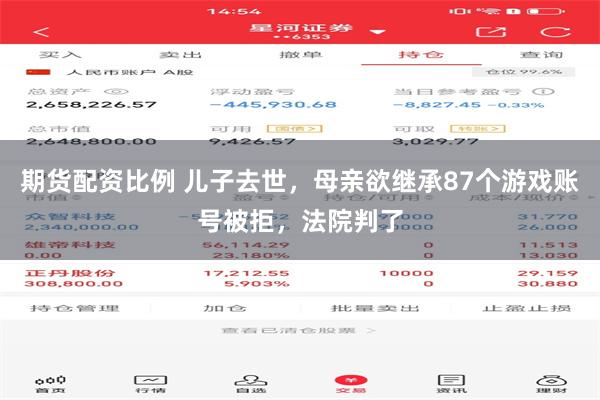 期货配资比例 儿子去世，母亲欲继承87个游戏账号被拒，法院判了